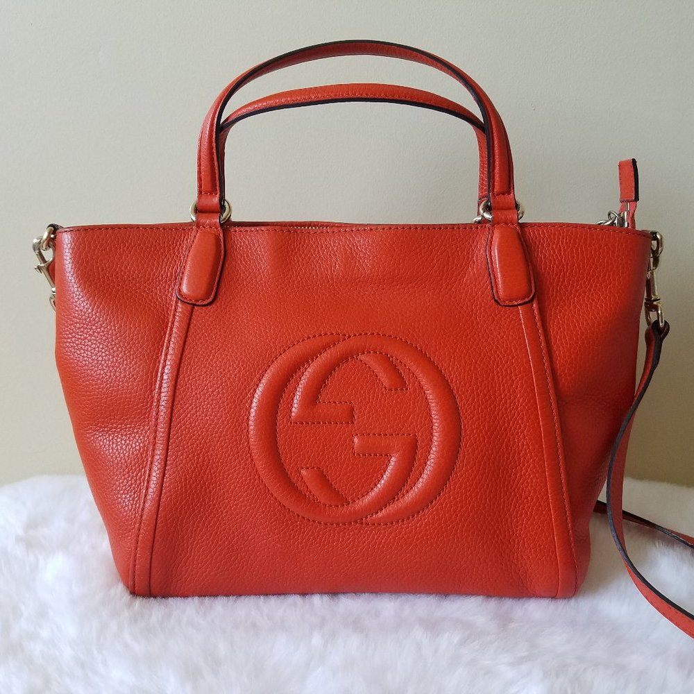 GUCCI Soho 2 Way Convertible Leather Top Handle Satchel Bag
